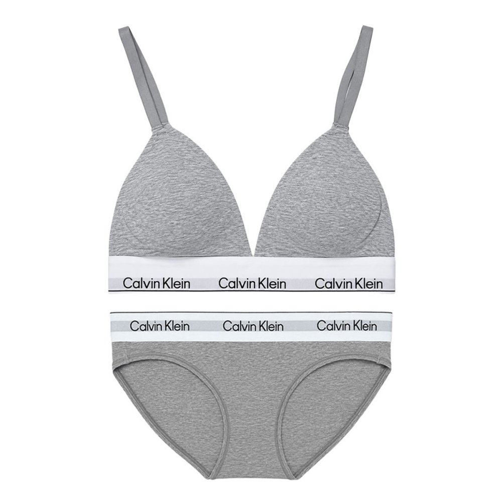 カルバンクライン Calvin Klein(CK) ブラ&ショーツ セット ロゴ 無地 ノンワイヤー アンダーウェア インナー 下着 QF8498+QF8520 レディース グレー