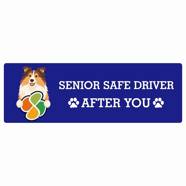 カーサイン 高齢者マーク SENIOR SAFE DRIVER ラフコリー ステッカー シール 長方形 15x5cm 肉球 日本製 車