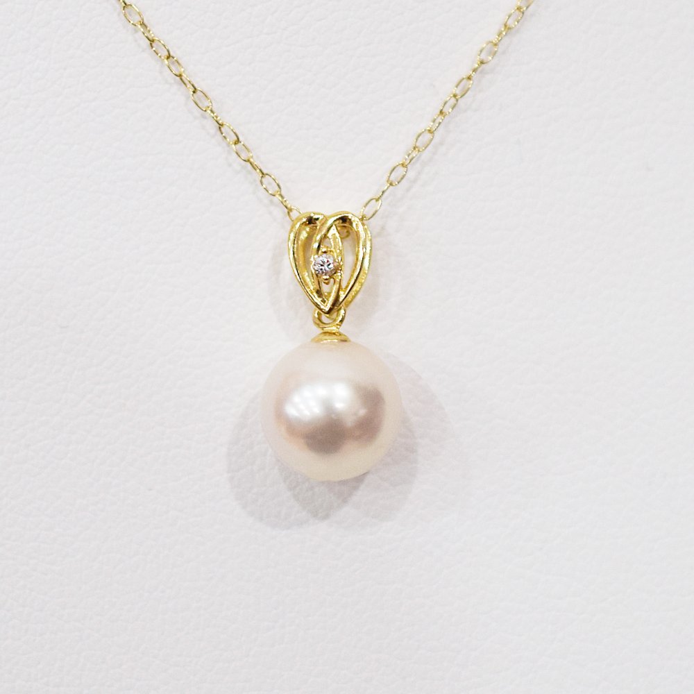 ［pearl584］ 8mm - 8.5mm ホワイトピンク ペンダント ダイヤモンド付 あこや真珠 0.01ct ハート