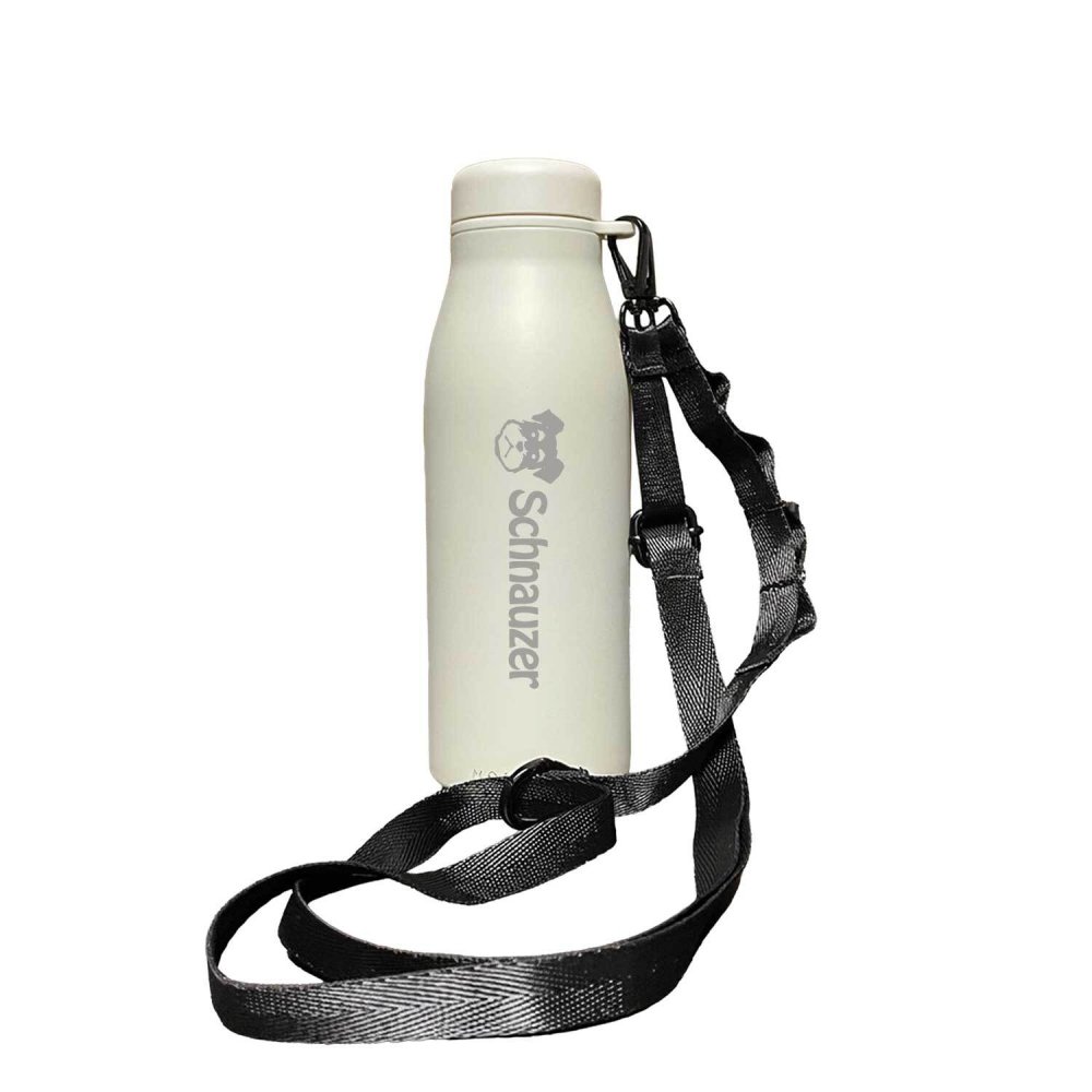 【WankoFace】シュナウザー ショルダー ステンレスボトル 500ml 保温 保冷 ステンレス 真空 断熱 二重構造 水筒 マイボトル カラビナ ベルト ストラップ オリジナル ミニチュアシュナウザー ミニシュナ 犬 ペット