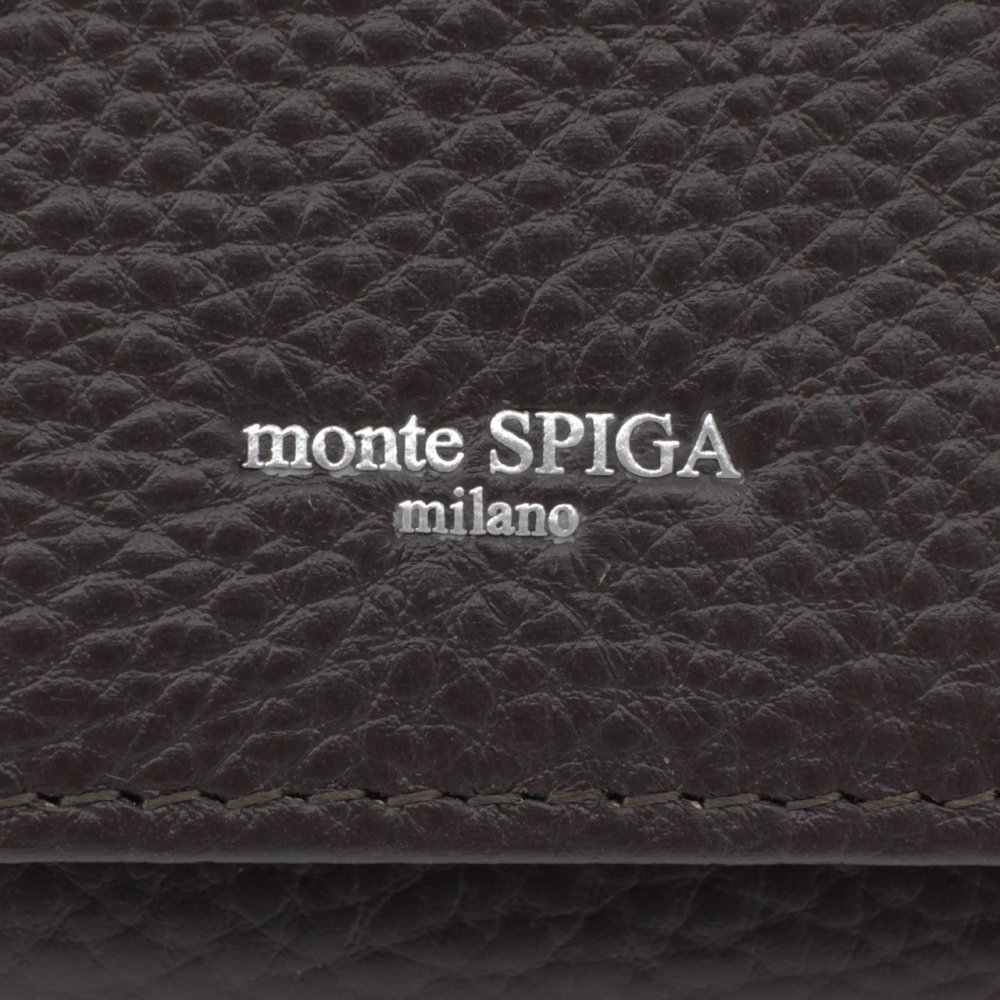 モンテスピガ　monte SPIGA　三つ折り財布　コンパクト財布　MOSMSP501DBR　ダークブラウン　濃茶　シュリンクレザー　牛革　トライフォード ウォレット