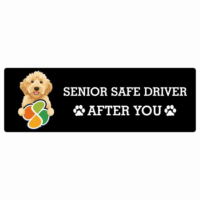 カーサイン 高齢者マーク SENIOR SAFE DRIVER オーストラリアンラブラドゥードル ステッカー シール 長方形 15x5cm 肉球 日本製 車