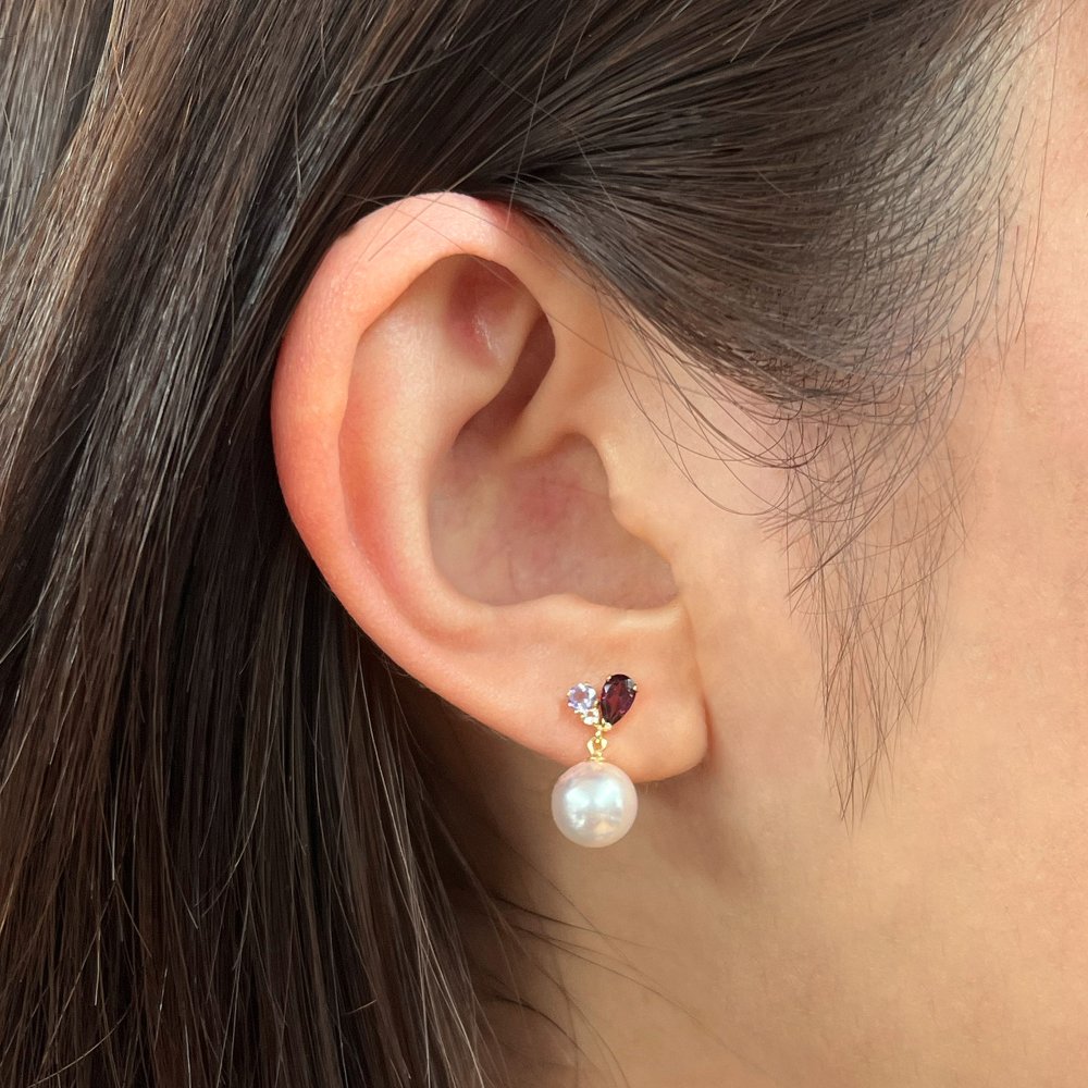 ［pearl434］7.5mm - 8mm 半貴石 ピアス ホワイトピンク あこや真珠 国産 日本産