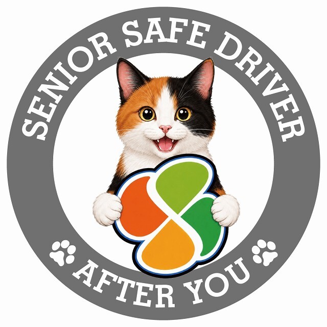 カーサイン 高齢者マーク SENIOR SAFE DRIVER 三毛 ステッカー シール 直径13cm 肉球 日本製 車