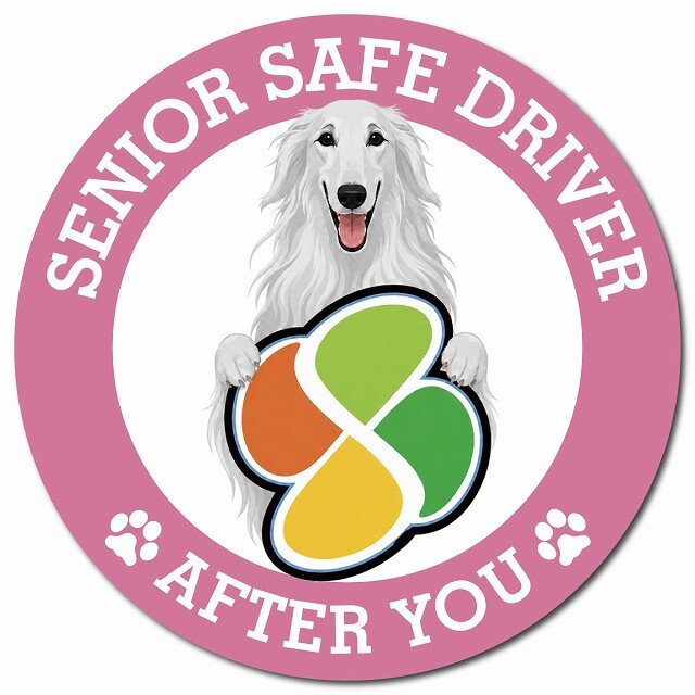 カーサイン 高齢者マーク SENIOR SAFE DRIVER ボルゾイ マグネット 強力 直径13cm 肉球 日本製 車 ステッカー