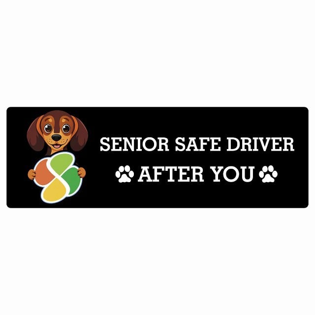 カーサイン 高齢者マーク SENIOR SAFE DRIVER ダックスフンド ステッカー シール 長方形 20x6.7cm 肉球 日本製 車