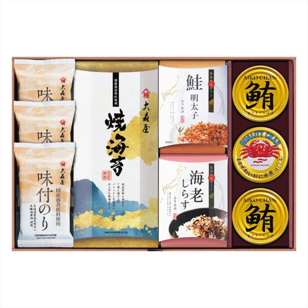 大森屋 海の幸 詰め合わせ ギフトセット 6種入 味付のり 焼海苔 ふりかけ ご飯のお供 鮪油漬 かに 缶詰