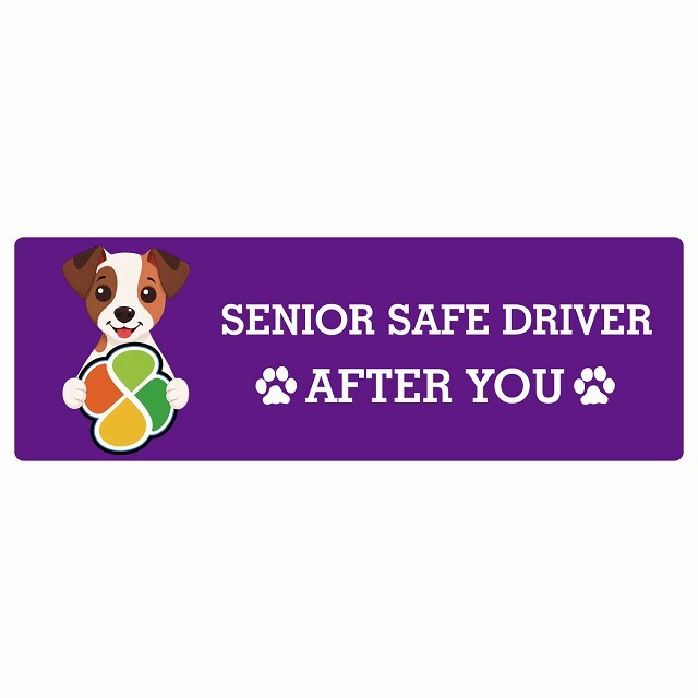 カーサイン 高齢者マーク SENIOR SAFE DRIVER ジャックラッセルテリア ステッカー シール 長方形 15x5cm 肉球 日本製 車