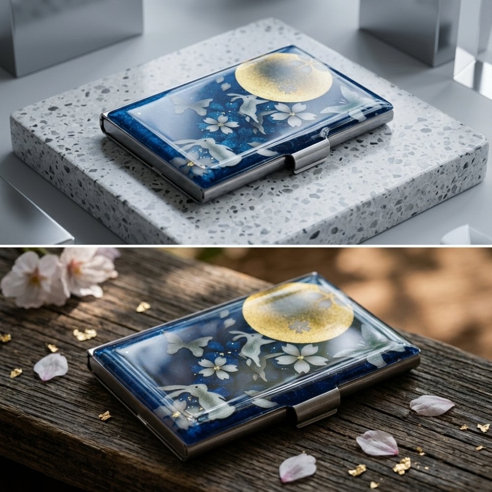 名刺入れ『芽』和柄 和風 カードケース 夜桜 伝統工芸 職人 手作り 名入れ 記念日 誕生日 ギフト 送料無料 和風 ハンドメイド 立体彩色 螺鈿風 20代 40代 50代 プレゼント お祝い 還暦 退職 卒業