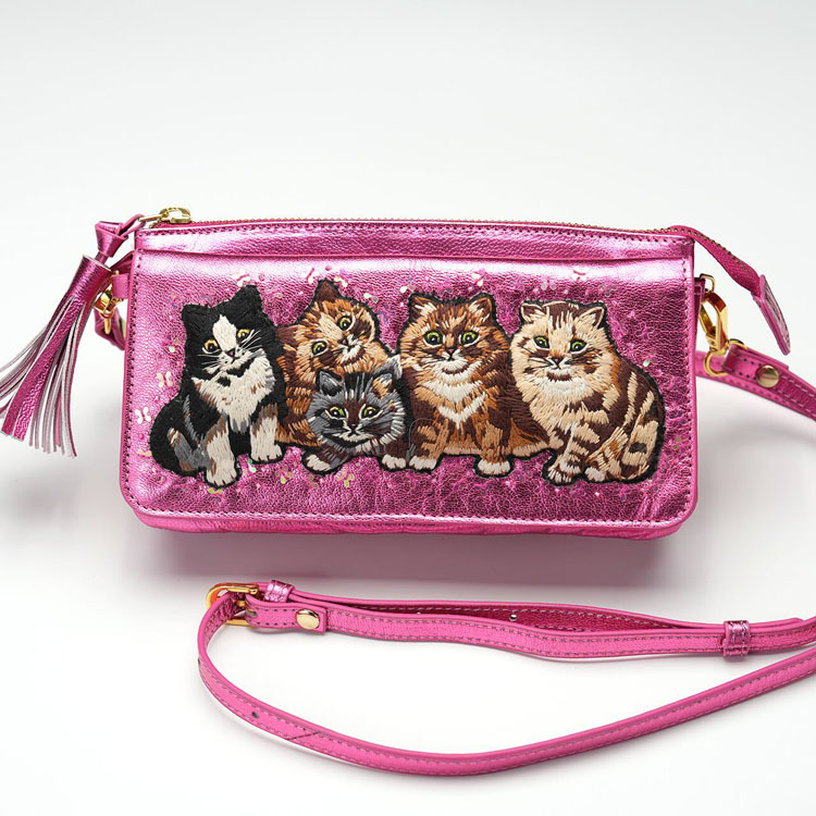 タマオワールド Louis Wain Kittens お財布ポシェット SHO3657 SHO3658 送料無料 バッグ 財布 ショルダーバッグ ブラック ピンク ブラック ハナカラクサ