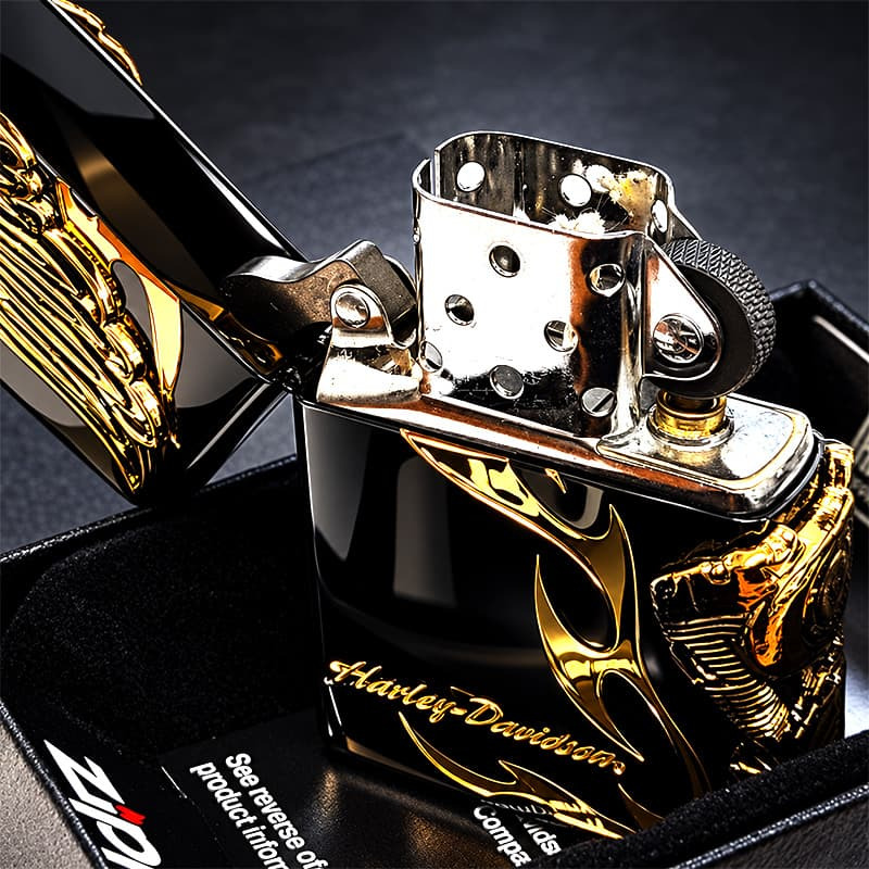 ZIPPO ハーレーダビッドソン ジッポ ライター イオンブラック＆アンティークゴールド 3面メタル 国内限定モデル 両面加工 黒金 かっこいい おしゃれ メンズ ギフト プレゼント