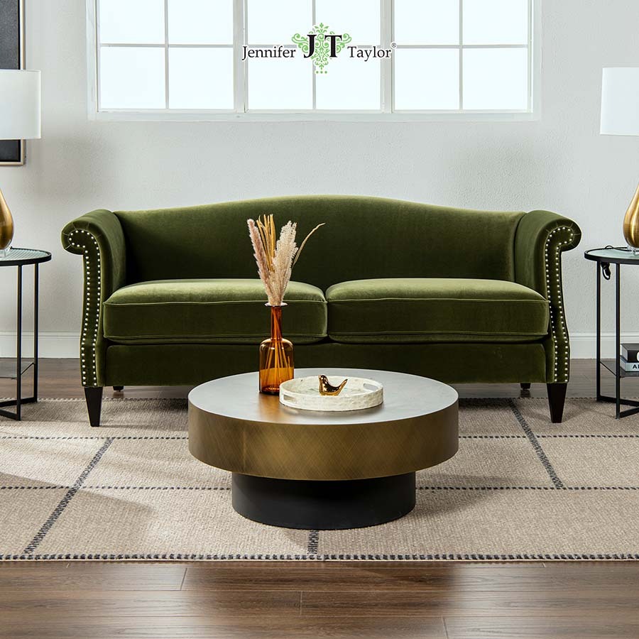 ジェニファーテイラー ソファ 3人掛け ソファー Elaine V036 Velour Olive Green Jennifer Taylor アメリカ家具 ファブリック 布張り おしゃれソファ アンティーク おしゃれ ジェニファー お手入れも簡単です