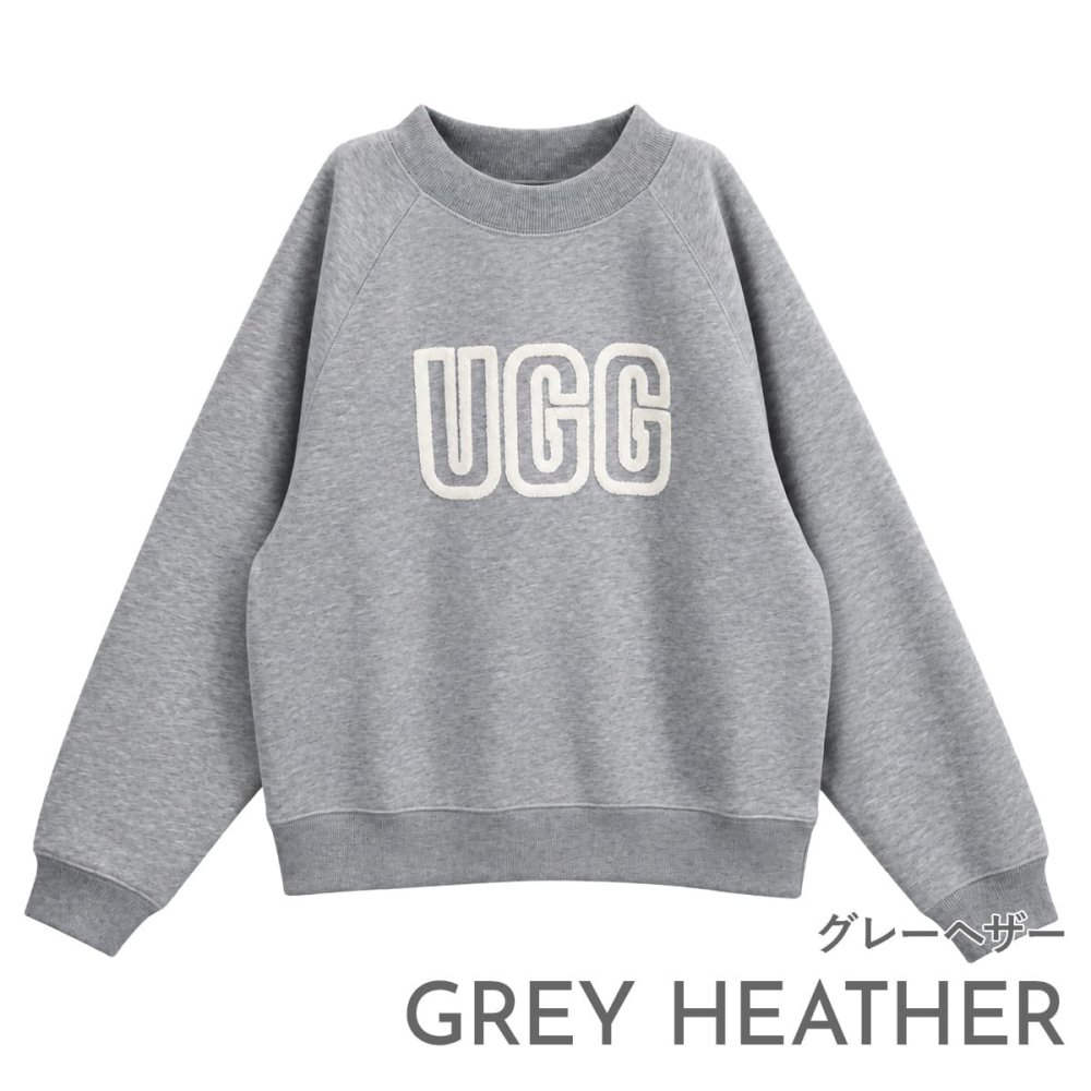 UGG アグ トレーナー レディース 1171477 LOGO CREWNECK ロゴ クルーネック スウェット 長袖 ラグランスリーブ ロゴアップリケ コットンブレンド ブラック チェスナット グレーヘザー 黒 茶色 グレー XS S M