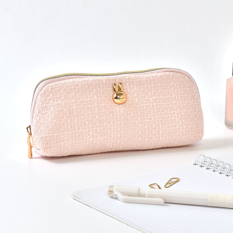 ペンケース ミッフィー miffy ツイード おしゃれ かわいい ペンポーチ 筆入れ ペン入れ 筆箱 小物入れ スリム 大容量 大人可愛い ピンク アイボリー 大人 女子 高校生 学校 文房具 キャラクター うさぎ チャーム 誕生日 プレゼント ギフト