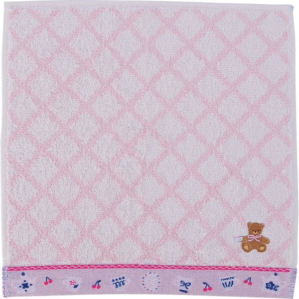 【直送】ロッティ 婦人タオルハンカチ [26-0146-189] RTT-64 PI ピンク チェック柄 くま刺繍 綿100% ミニタオル タオルハンカチ 吸水 肌触り抜群 通学 通勤 レディース ギフト 贈り物 内祝い お返し プレゼント
