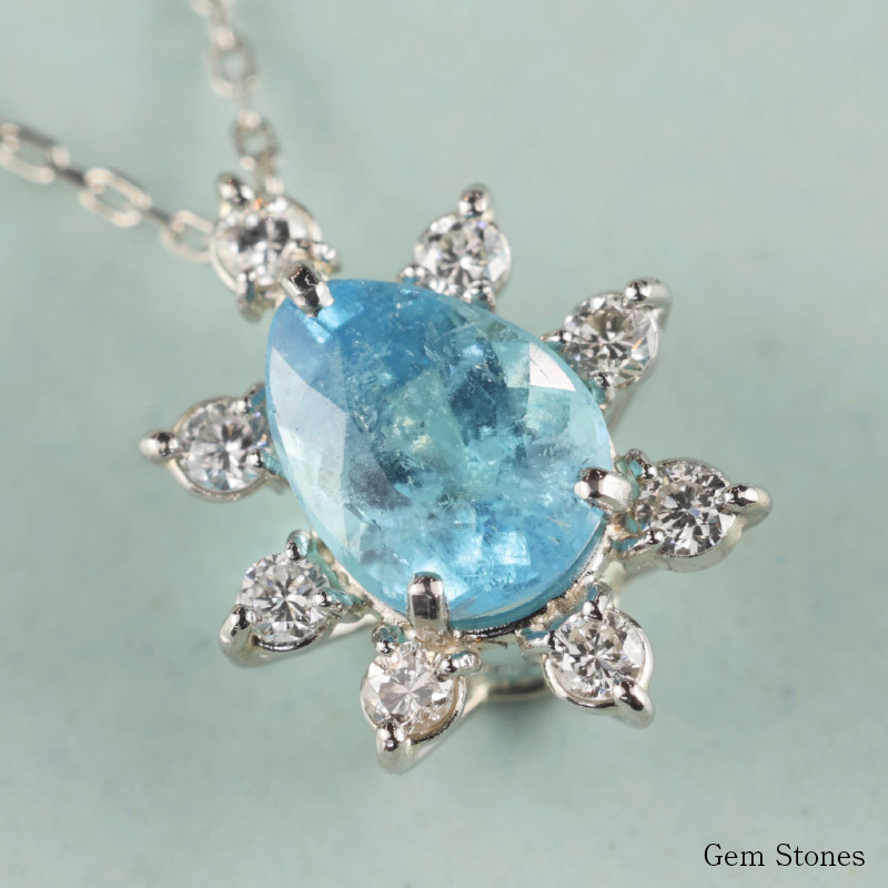 【完売致しました。】 ブラジル産 パライバトルマリン 0.438ct ダイヤモンド ネックレス ペンダント Pt900 850 プラチナ パライバネックレス プラチナネックレス レディース 一粒 シンプル 可愛い グリーン パライバ  Drops
