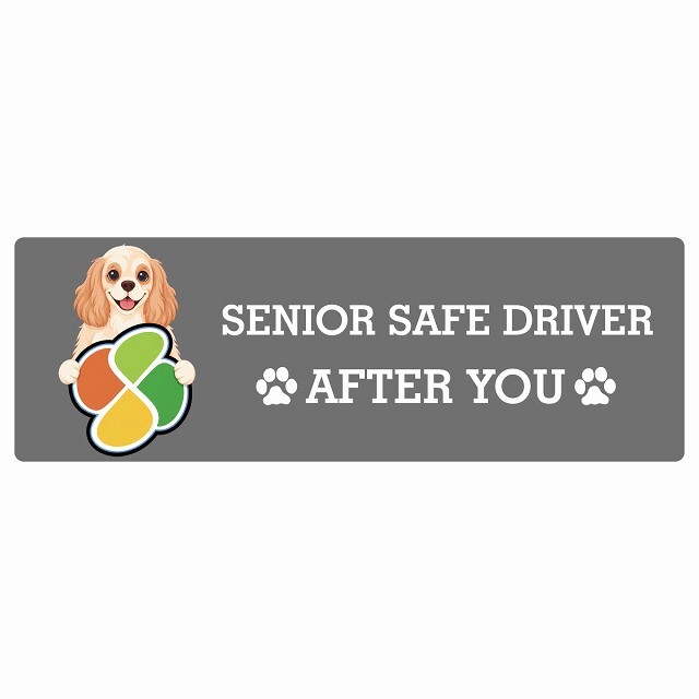 カーサイン 高齢者マーク SENIOR SAFE DRIVER アメリカンコッカースパニエル ステッカー シール 長方形 15x5cm 肉球 日本製 車