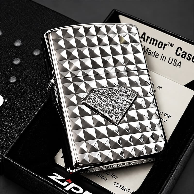 ZIPPO ライター アーマー ミラクルダイアモンド ホワイトニッケル 両面加工 ジッポ Miracle Diamond ダイヤカット 彫刻 シルバー メンズ かっこいい メタル貼り おしゃれ ギフト 重厚 プレゼント
