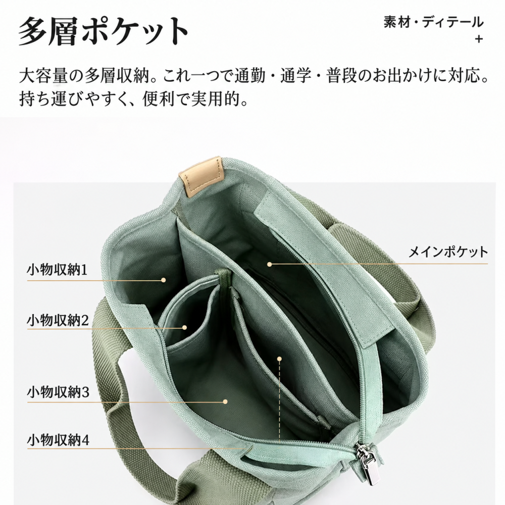 2wayバッグ　トートバッグ　ショルダーバッグ　マルチポケット　たっぷり収納　ユニセックス