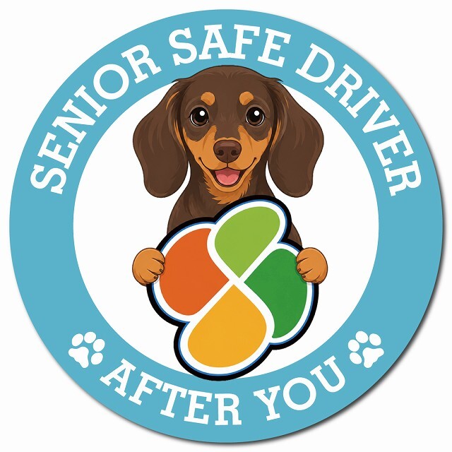 カーサイン 高齢者マーク SENIOR SAFE DRIVER ミニチュアダックスフンド マグネット 強力 直径13cm 肉球 日本製 車 ステッカー