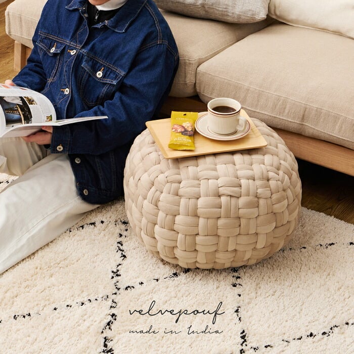 プフスツール プフ スツール クッション ラウンドクッション ベルベットプフ 2サイズ 【直径30cm/40cm】 円形 BOHO 円型 丸 おしゃれ インスタ映え オットマン 凹凸クッション 萩原 春夏秋冬用 Lサイズ フロアクッション 家具 リビング
