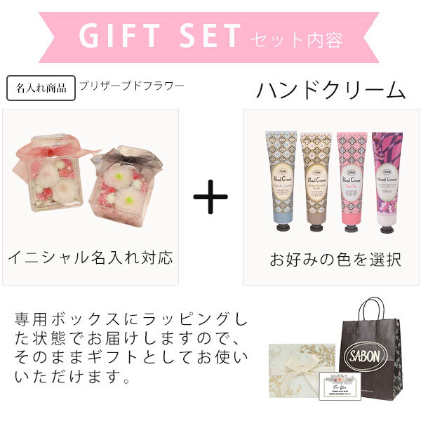 イニシャル名入れ対応 サボン ハンドクリーム30ml＆プリザーブドフラワー ギフトセット 誕生日 プレゼント 女性 友達 母 おしゃれ かわいい 贈り物 香り 保湿 正規品 ラッピング対応