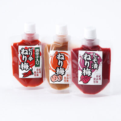 上品なすっぱさと甘い後味  紀州南高梅ねり梅ＳＰ袋１５０ｇ ３種セット