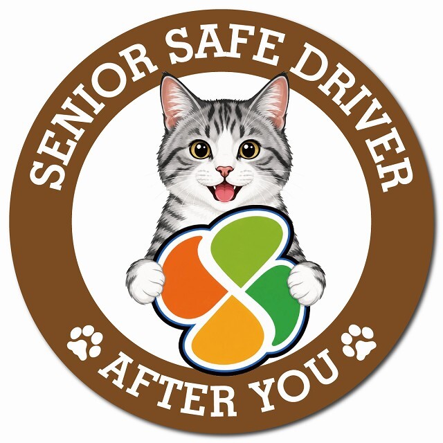 カーサイン 高齢者マーク SENIOR SAFE DRIVER サバ白 マグネット 強力 直径13cm 肉球 日本製 車 ステッカー