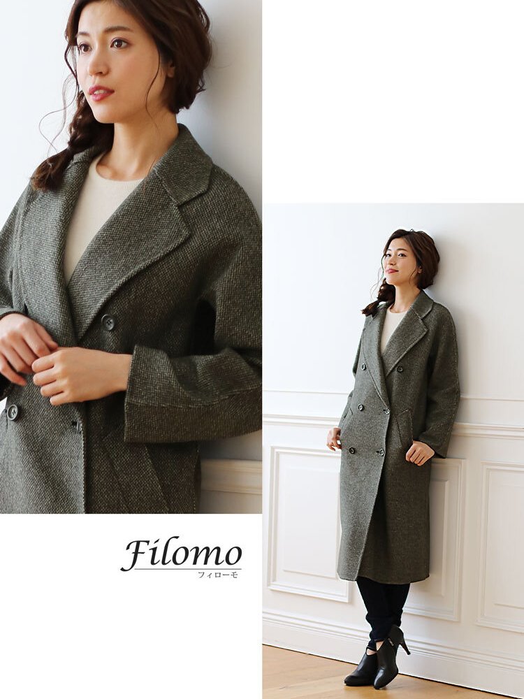 Filomo チェスターコート レディース 秋冬 カシミヤブレンド ウール ツイード ロング丈 9号/11号/13号 ブラックツイード 卒業式 入学式 母 女性 30代 40代 50代 60代 ギフト プレゼント 6F (02000228r)