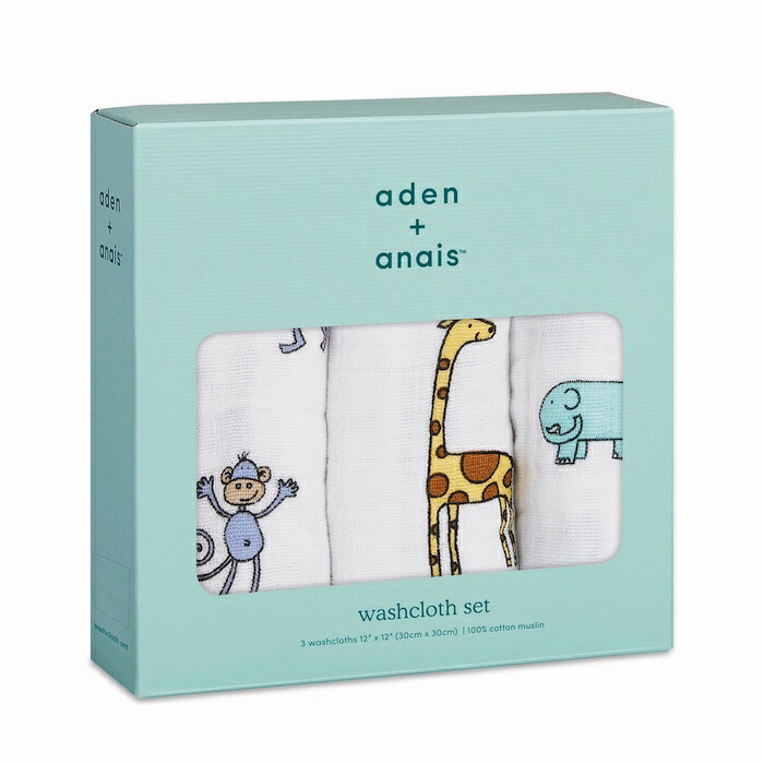 ガーゼハンカチ ウォッシュクロス 3枚セット 出産祝い aden+anais エイデンアンドアネイ ジャングルジャム ガーゼタオル ループ付き コットン100% ダブルガーゼ3層 約30cm角 沐浴布 お口拭き よだれ拭き ハンカチ タオル 入園準備 内祝い 出産内祝い 男の子 女の子 ギフト