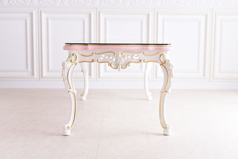 テーブル ロココ 調 センター 白 リビング おしゃれ ホワイト 幅120cm 木製 アンティーク 猫脚 姫系 ROCOCOアントワネット (ガラス天板付き） ヨーロピアン 輸入家具 かわいい 新生活