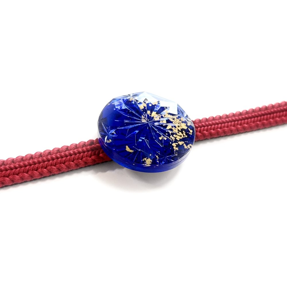 「金粉入り」東京切子帯留め　瑞光菊　～ずいこうぎく～　青