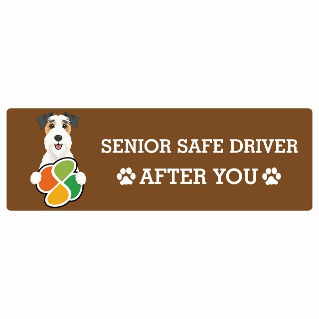 カーサイン 高齢者マーク SENIOR SAFE DRIVER ワイヤーフォックステリア ステッカー シール 長方形 15x5cm 肉球 日本製 車