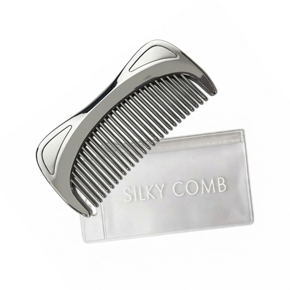 【メール便配送】SILKY COMB シルキーコーム 専用ケース付 ヘアブラシ くし 櫛 クシ 美髪コーム 艶髪 静電気抑制 軽量 コンパクトサイズ 持ち運び 携帯用 クロムメッキ仕様 プレゼント ギフト 誕生日 母の日 女性