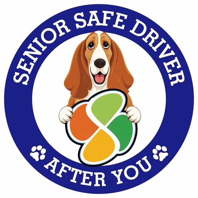 カーサイン 高齢者マーク SENIOR SAFE DRIVER バセットハウンド ステッカー シール 直径13cm 肉球 日本製 車