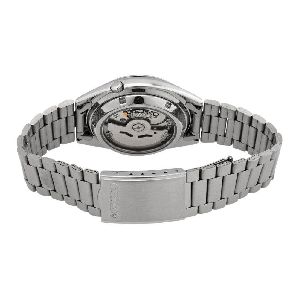 セイコー5 腕時計 メンズ 自動巻き ホワイト シルバー SEIKO 5 海外モデル 逆輸入 メタルベルト 曜日 日付 シースルーバック 機械式 レトロ 誕生日 プレゼント ギフト 収納ケース付き 成人 卒業 入学