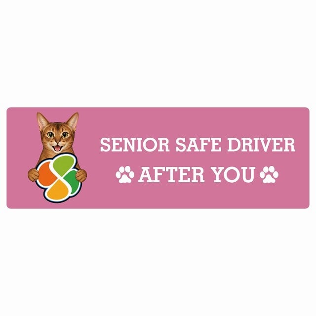 カーサイン 高齢者マーク SENIOR SAFE DRIVER アビシニアン ステッカー シール 長方形 20x6.7cm 肉球 日本製 車