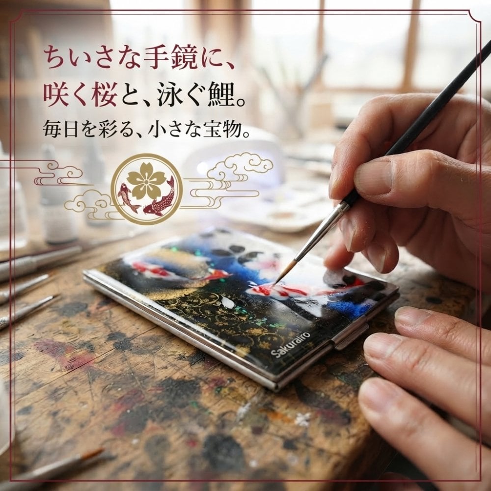 コンパクトミラー『祖』名入れ 送料無料 和柄 和風 和モダン 和雑貨 和小物 手鏡 折りたたみ 桜 伝統工芸 職人 手作り ハンドメイド 記念日 プレゼント ギフト