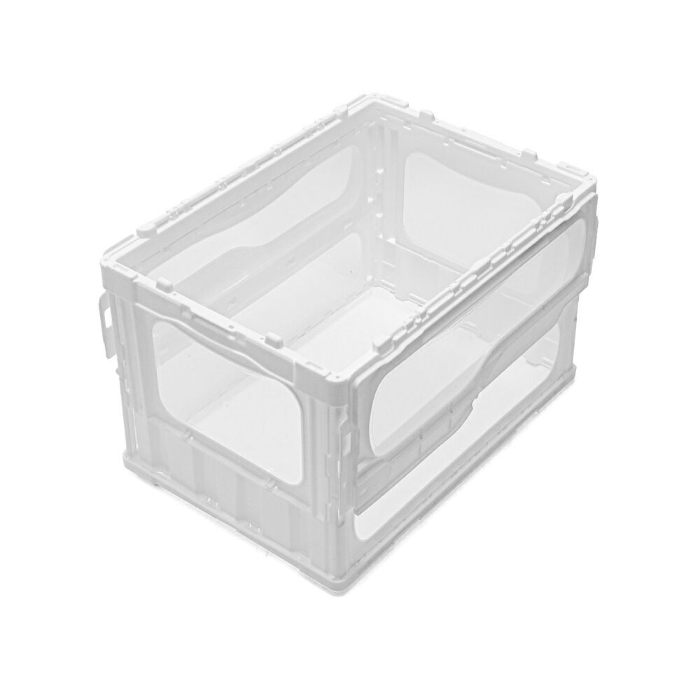 【レビュー投稿で保証120日】折りたたみ コンテナボックス 50L 蓋付き 耐荷重96kg 大容量 収納ボックス 取っ手付き クリア ホワイト 