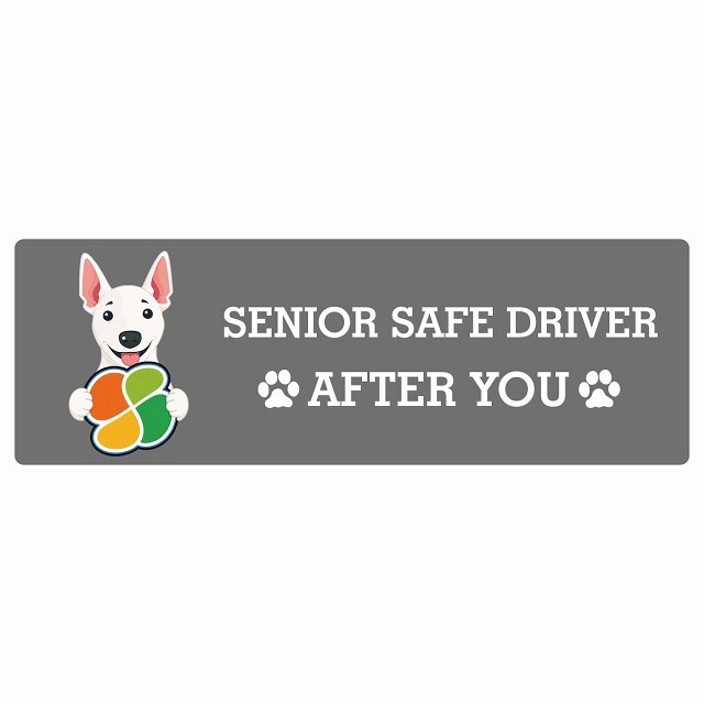 カーサイン 高齢者マーク SENIOR SAFE DRIVER ミニチュアブルテリア ステッカー シール 長方形 15x5cm 肉球 日本製 車