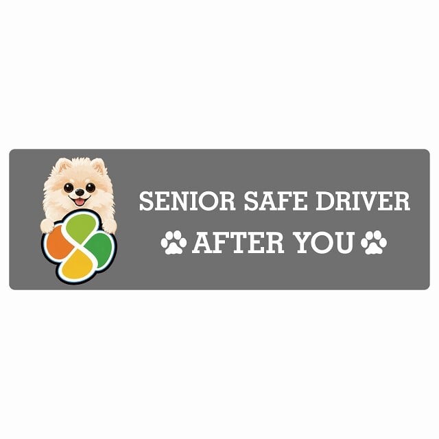 カーサイン 高齢者マーク SENIOR SAFE DRIVER ポメプー ステッカー シール 長方形 15x5cm 肉球 日本製 車