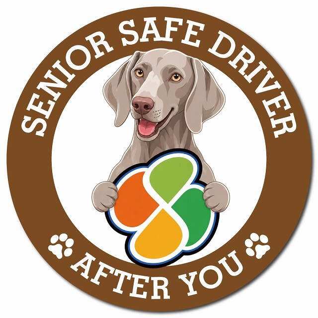 カーサイン 高齢者マーク SENIOR SAFE DRIVER ワイマラナー マグネット 強力 直径13cm 肉球 日本製 車 ステッカー