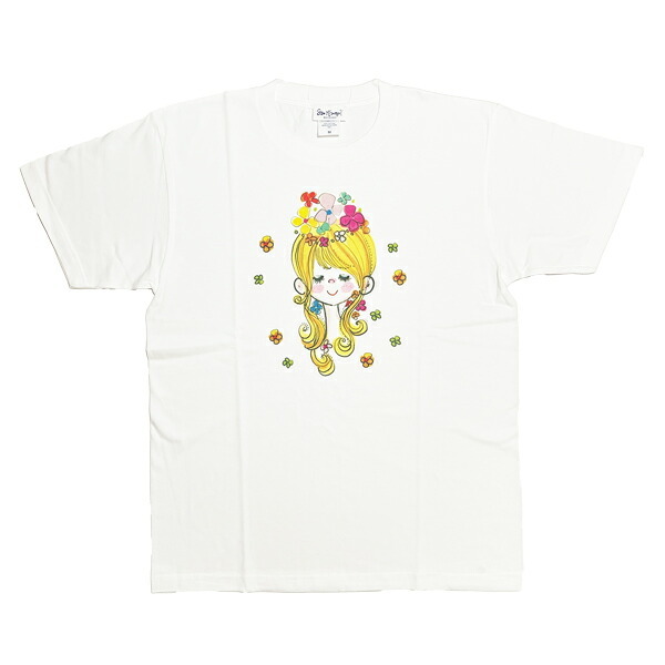 水森亜土 カラーTシャツ(M) フラワー ホワイト アパレル 送料込み