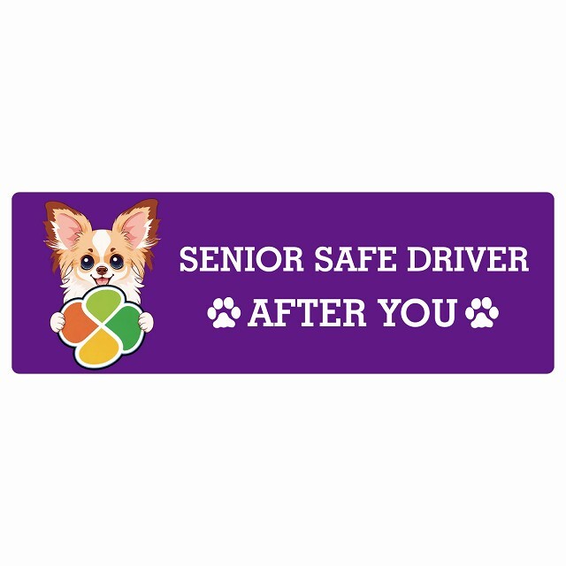 カーサイン 高齢者マーク SENIOR SAFE DRIVER パピチワ ステッカー シール 長方形 20x6.7cm 肉球 日本製 車
