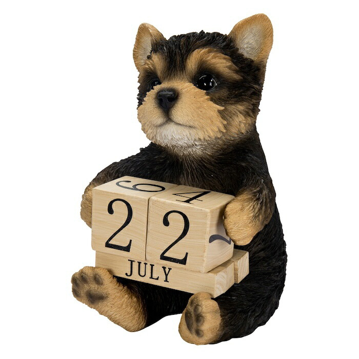置物 犬 ヨークシャーテリア 万年カレンダー 高さ11.5cm woobia ウービア いぬ リアル かわいい おしゃれ 玄関 デスク インテリア 卓上カレンダー 日めくり 動物 癒し 棚 オフィス プレゼント ギフト 新築祝い 犬好き