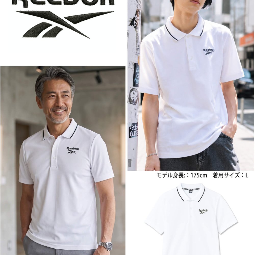  Reebok リーボック ポロシャツ メンズ 半袖 ボタンダウン ドライ 吸汗速乾 襟ライン ワンポイントロゴ ブランド 無地 スポーツ ゴルフウェア オフィスカジュアル 黒 白 Ｍ L LL 3L 大きいサイズ 春 夏 秋 2025ss ユニセックス karlas別注