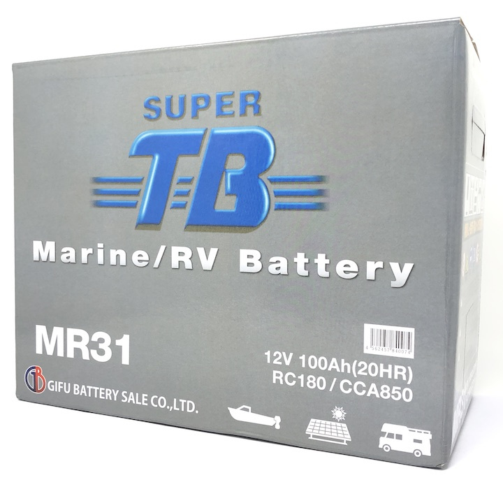 MR31 バッテリー マリン用 RV用 新品 岐阜バッテリー販売 SUPER TB 船舶 ボート エレキ キャンピングカー 電動ウィンチ 補水不要 メンテナンスフリー サイクル使用 大容量 100Ah CCA850 デュアル端子 上がり対策