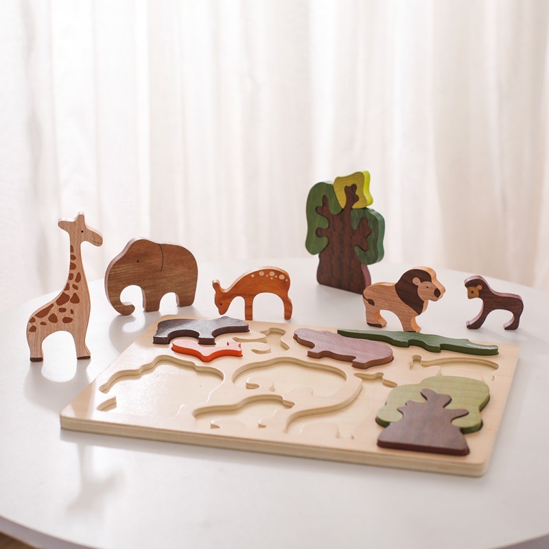 木製パズル 動物 型はめ 森のどうぶつ 知育おもちゃ 木製玩具 手先遊び はめ込み パズル 子供 形合わせ 指先トレーニング おうち遊び 男の子 女の子 誕生日 プレゼント ギフト