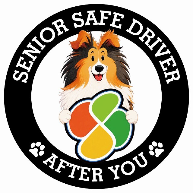 カーサイン 高齢者マーク SENIOR SAFE DRIVER シェットランドシープドッグ ステッカー シール 直径13cm 肉球 日本製 車