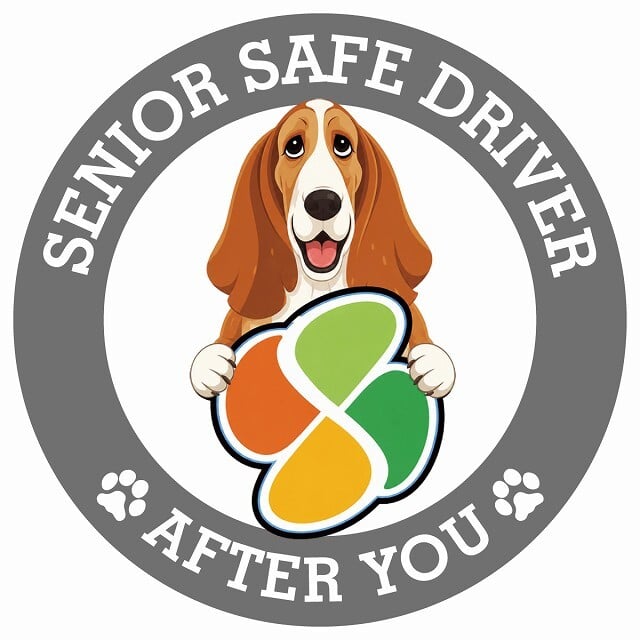カーサイン 高齢者マーク SENIOR SAFE DRIVER バセットハウンド ステッカー シール 直径13cm 肉球 日本製 車
